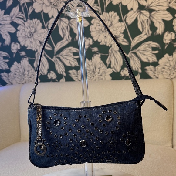 Guess Handbags - Guess Black Denim Eyelet Shoulder Bag